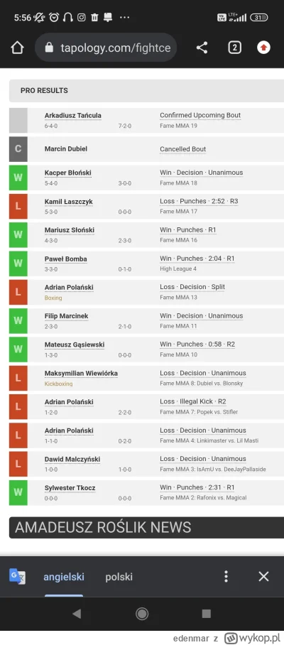 edenmar - @Daddy2137: "Zazwyczaj wygrywa" w przypadku gościa, który ma rekord 6-6 (na...