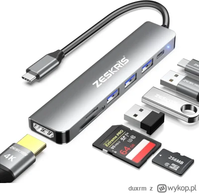 duxrm - Wysyłka z magazynu: PL
ZESKRIS Hub USB C, adapter 7 w 1 USB C na HDMI z 4K HD...