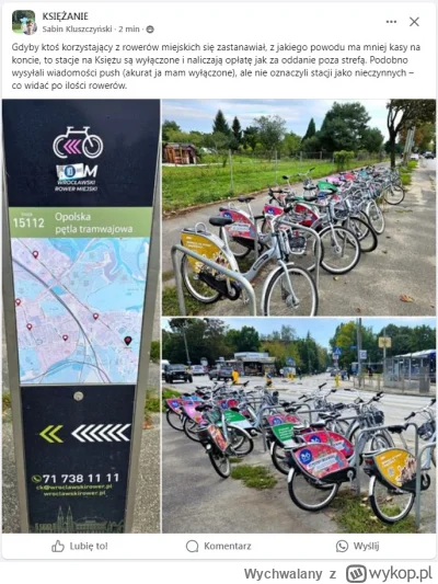 Wychwalany - Uwaga na rowery miejskie we #wroclaw . Wyłączyli niektóre stacje i nalic...