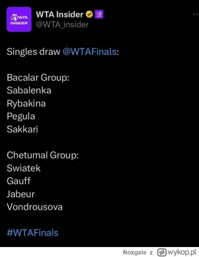 Noxgate - Grupa Igi wydaje się trochę łatwiejsza.
#tenis