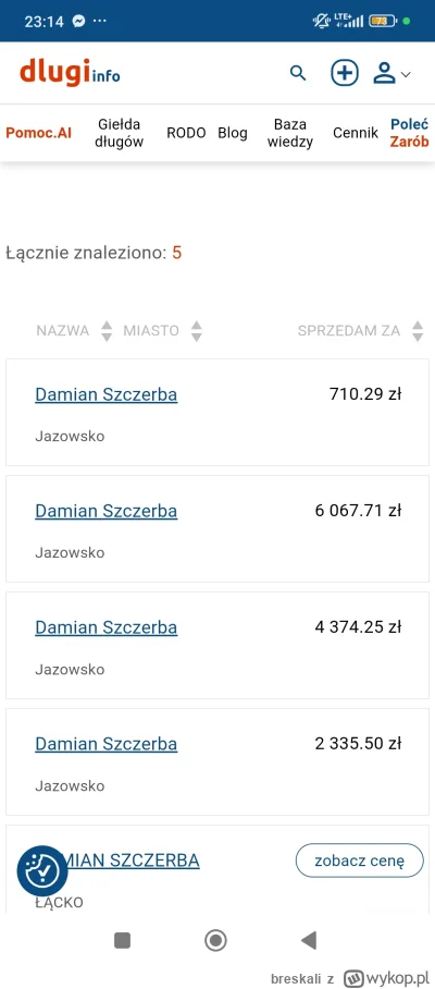 breskali - Jak wejdziecie sobie na stronę długi.info i wpiszecie w wyszukiwarkę "Jazo...