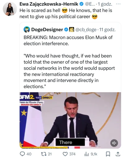 Gours - Tępa Ewka z Konfederosji oczywiście zadowolona, że Musk ingeruje w wybory w k...