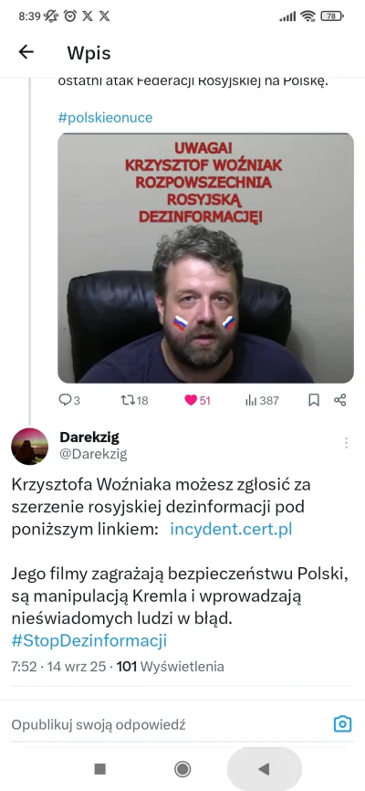 ma-nowak - Polecam wszystkim zgłaszać tego wariata
#ator #jackowski #wojna #dezinform...