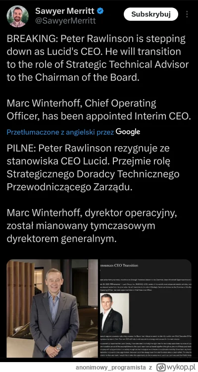 anonimowy_programista - Lucid zmienia CEO

https://ir.lucidmotors.com/news-releases/n...