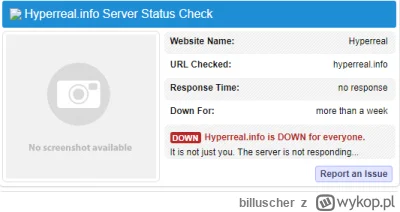 billuscher - Hyperreal is down [*]
Ciekawe czy to tylko błąd serwera czy służby zrobi...