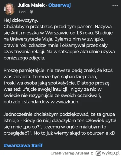 Grash-Varrag-Arushat - @tomek-kos: Dlatego proszę was też: "ufajcie swojej intuicji" ...