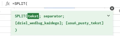 Deykun - @girro13: 
=SPLIT("excel gowno"," ")
Zrób ; zamiast ,.
=SPLIT("excel gowno";...