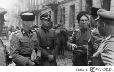 zwirz - SS-Gruppenführer Heinz Reinefarth (pierwszy od lewej) w czapce „kubance” oraz...