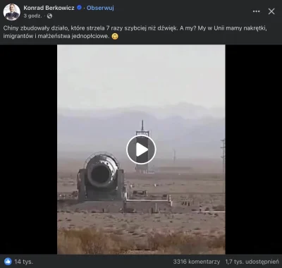 klawiszs - 14 tys. polubień, 3300 komentarzy, 1700 udostępnień fejka AI. On już wie, ...