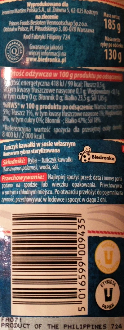 wkto - #listaproduktow
#tunczykpuszka kawałki w sosie własnym (wodzie) Marinero #bied...
