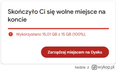 hadzia - Nowe konto gmail - po 3 mailach komunikat, że brak miejsca. Zero plików prze...