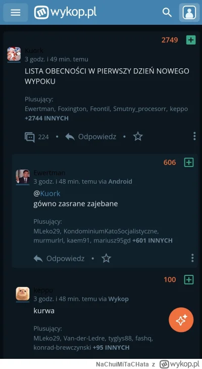 NaChuiMiTaCHata - Dobrze że chociaż nicki są czytelne
#wykop #nowywykop #wykop2.0