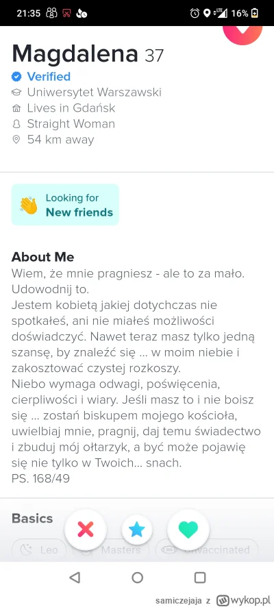 samiczejaja - #tinder 
Młodociana polka potrzebuje biskupa z wykopu.