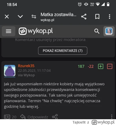 Tajlosfit - @rbk89: a tak wyglądają komentarze wykopków, gdy to matka zostawia dzieck...