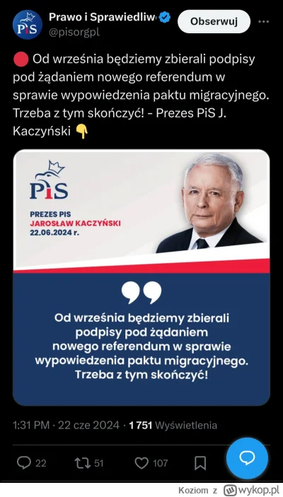 Koziom - Ciekawe, że partia, która wpuściła do Polski rekordową ilość imigrantów z pa...