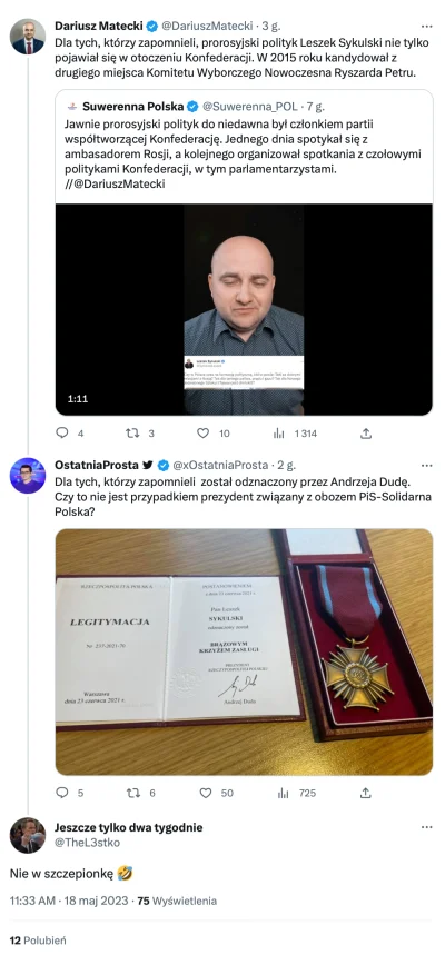 L3stko - Dlaczego Dariusz Matecki ukrył tweeta o odznaczeniu Brązowym Krzyżem Zasług ...