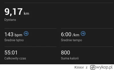 Kinior - 57 856,72 - 9,17 = 57 847,55

Środa. Średnie tempo 6'00"/km. Liczyłem, że pr...