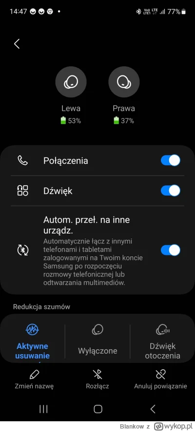 Blankow - skąd taka różnica w naładowaniu bateri, między lewa, a prawa słuchawką? Wyc...