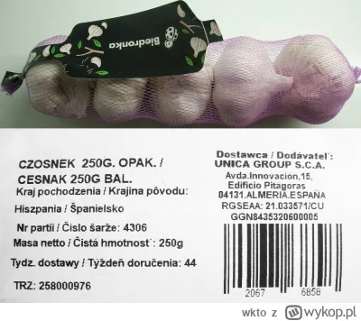 wkto - #listaproduktow
#czosnek Biedronka #biedronka
aktualny producent: tajny, Hiszp...
