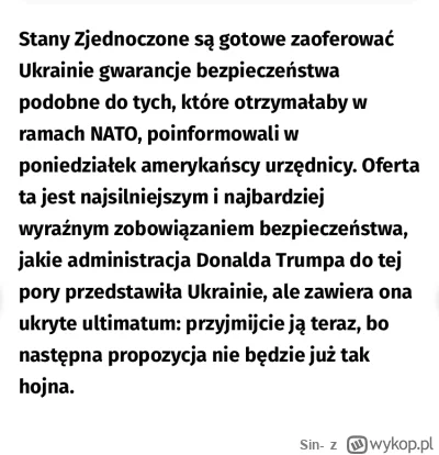 Sin- - Gwarancje bezpieczeństwa na wzór NATO dla Ukrainy to nie jest art. 5 tylko pol...