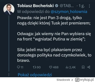 Shadovek - @emerald-city: Czekam na jakiś konfiarski wysryw o Tusku w odpowiedziach

...