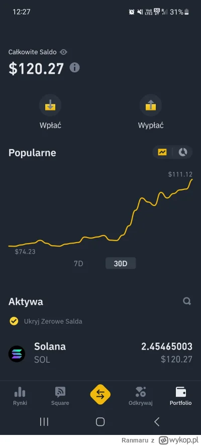 Ranmaru - #kryptowaluty Fajnie jest patrzeć sobie jak Solana rośnie Xd Zainwestowałem...