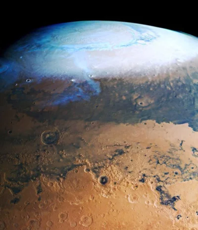 panDario - >Północna czapa polarna Marsa uchwycona przez sondę Mars Express.

#mars #...
