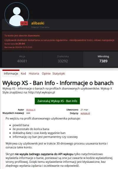 WykopX - Dla zainteresowanych mój skrypt Wykop XS - Ban Info pokazuje info o banach

...
