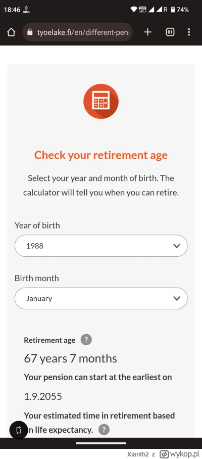 Xianth2 - @szuwarek: podważam wynik Finlandii, z ich oficjalnego kalkulatora emerytal...