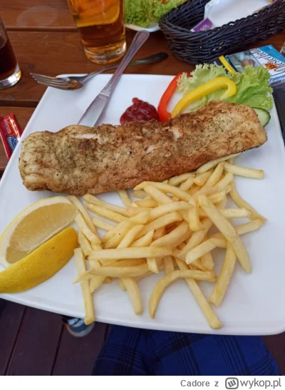 Cadore - Taki rybeł (dorsz ) z frytkami i browar 37zł w Krynicy Morskiej