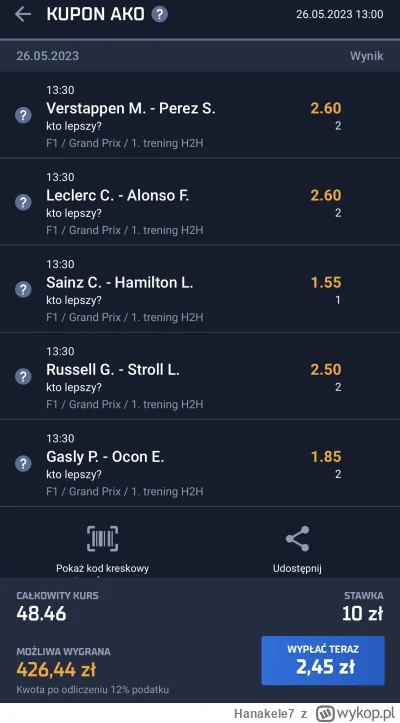 Hanakele7 - Grazie, grazie mille. #f1 #bukmacherka