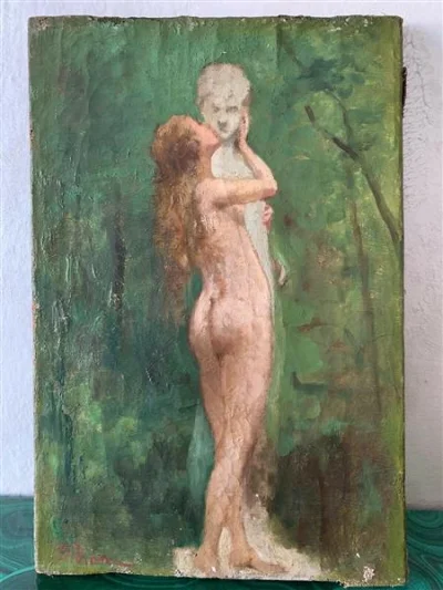 7609 - #art #sztuka Francesco Didioni "Nude woman kissing a statue", Original Title: ...