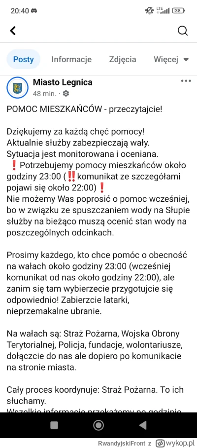 RwandyjskiFront - Informacja dla Legniczan, jeśli potrzebna jest pomoc mieszkańców to...