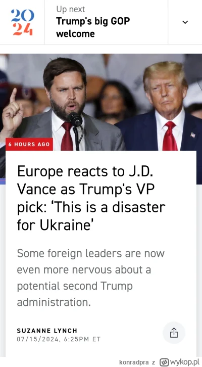 konradpra - Europa reaguje na J.D. Vance’a jako kandydata na wiceprezydenta Trumpa: „...