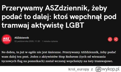 krol_europy - jak tam aszdziennik
znaleźliście już tę ofiarę LGBT i ten tramwaj?

ZAK...