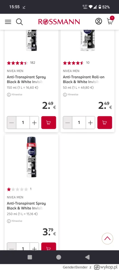 GenderBender - Tymczasem ten sam Nivea 250ml w niemieckim Rossmanie przed promocją ko...