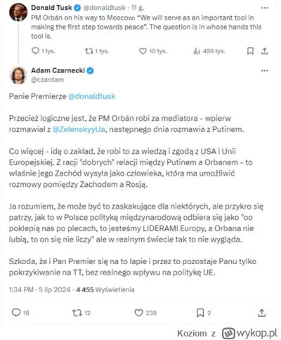 Koziom - Ciekawe co by napisał, gdyby rolę tego "mediatora" odgrywał Tusk XD
#polityk...