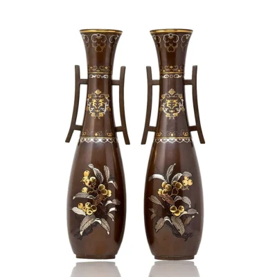 Borealny - Para dużych japońskich wazonów z brązu z ery Meiji (1868-1912). Każdy wazo...