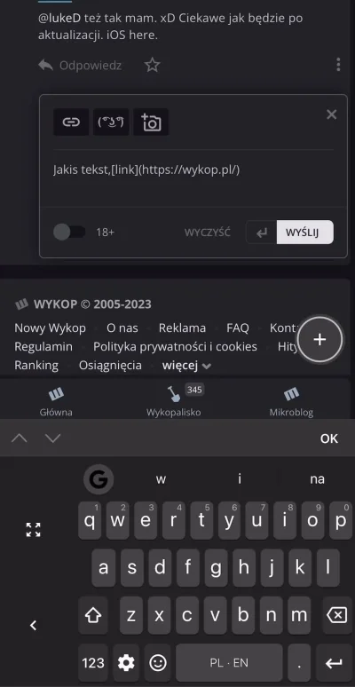 Korda - @wykop: napięcie dodawanie hiperłączy na stronie mobilnej (PWA), bo to udręka...