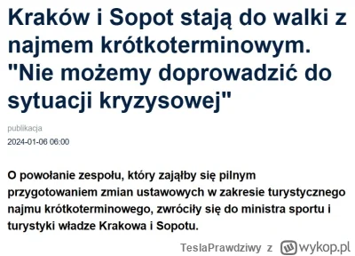 TeslaPrawdziwy - Kraków oraz Sopot zamierza uregulować najem krótkoterminowy dla tury...
