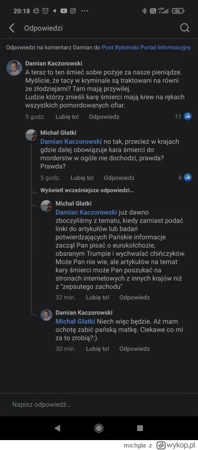 michgla - Koleś zaczął grozić, że zabije moją matkę w dyskusji o karze śmierci pod po...