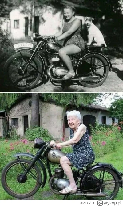 aldi7x - Ta sama kobieta, ten sam motocykl, to samo miejsce... 71 lat różnicy. 
#moto...