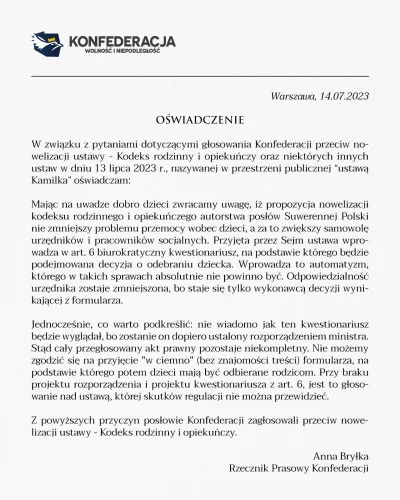 siadatajta - >faktem jednak jest to, że konfederacja głosowała przeciwko ustawie ws. ...