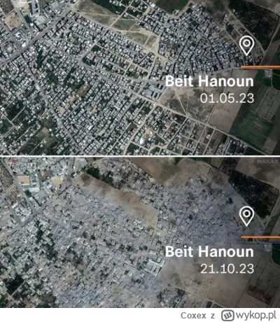 Coxex - Miasteczko Beit Hanoun w Strefie Gazy przed i po chirurgicznych bombardowania...