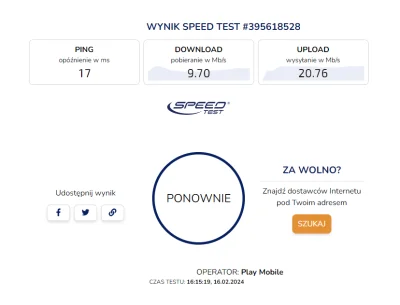 PanNatanek - prędkość internetu w #play 5G 500gb 105zł miesięcznie 
wcześniej po 300m...