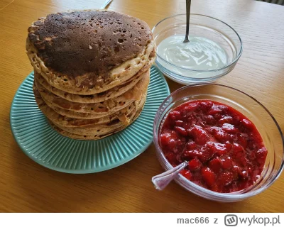 mac666 - Dzisiaj śniadanie na słodko. Pankejki na kefirze z mąki pełnoziarnisty do te...