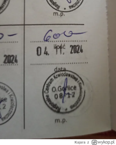 Kajara - 307 840 - 200 = 307 640
Data donacji - 04.11.2024
Rodzaj donacji - osocze
Mi...