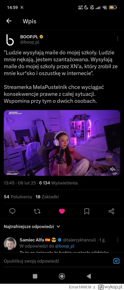 Error100030 - @Cztero0404:  Ona to robi dlatego żeby zdobyć atencję ale chyba sytuacj...