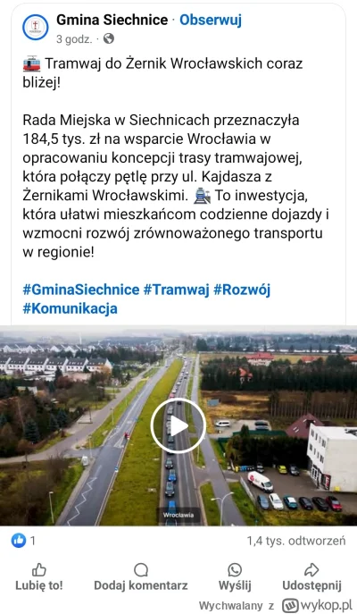 Wychwalany - Siechnice sfinansują projekt przedłużenia tramwaju z Jagodna do Żernik W...