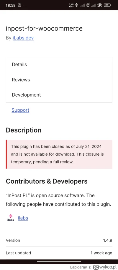 Lapidarny - Ktoś wie dlaczego oficjala wtyczka #inpost dla #woocommerce #wordpress zo...